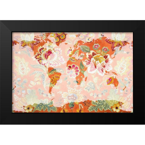 Botanica World Map Black Modern Wood Framed Art Print by Loreth, Lanie