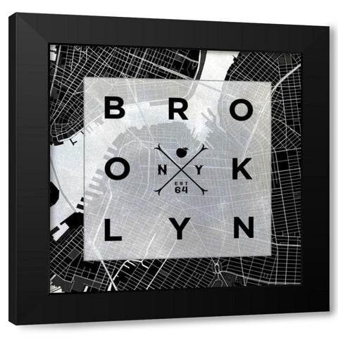 Brooklyn Square BW Black Modern Wood Framed Art Print by SD Graphics Studio