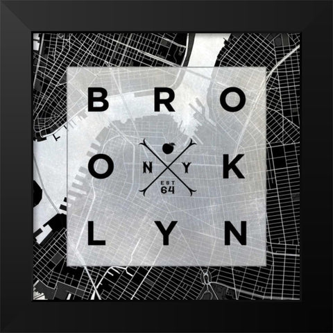 Brooklyn Square BW Black Modern Wood Framed Art Print by SD Graphics Studio
