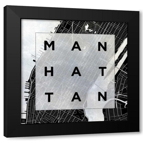 Manhattan Square BW Black Modern Wood Framed Art Print by SD Graphics Studio