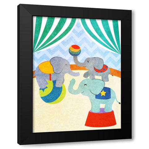 Elephants and Seals Center Stage I Black Modern Wood Framed Art Print by SD Graphics Studio