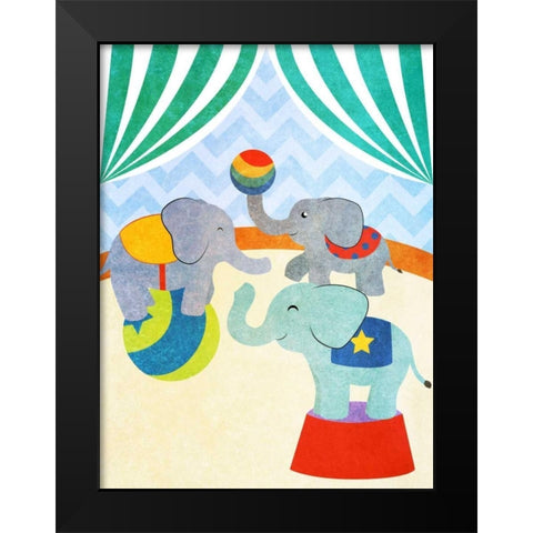 Elephants and Seals Center Stage I Black Modern Wood Framed Art Print by SD Graphics Studio