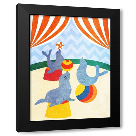 Elephants and Seals Center Stage II Black Modern Wood Framed Art Print with Double Matting by SD Graphics Studio