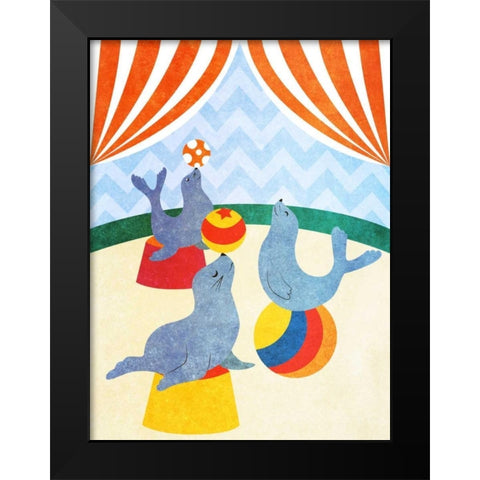 Elephants and Seals Center Stage II Black Modern Wood Framed Art Print by SD Graphics Studio