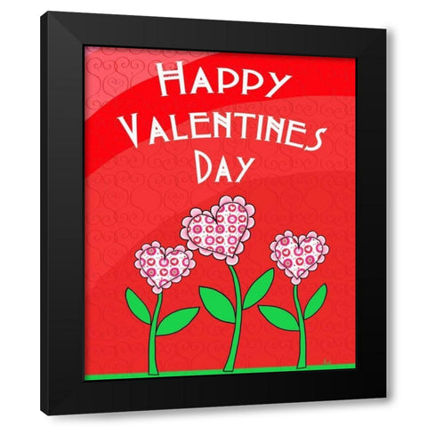 Happy Valentines Day Flowers Black Modern Wood Framed Art Print by Metz, Andi
