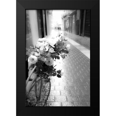 Flower Bike Black Modern Wood Framed Art Print by Acosta