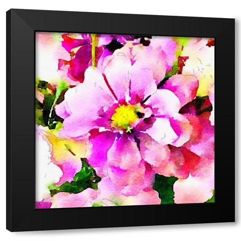 Magical Garden Floral Square Black Modern Wood Framed Art Print by Acosta