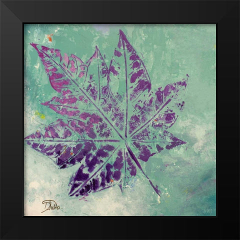 Purple Leaves Flying I Black Modern Wood Framed Art Print by Pinto, Patricia