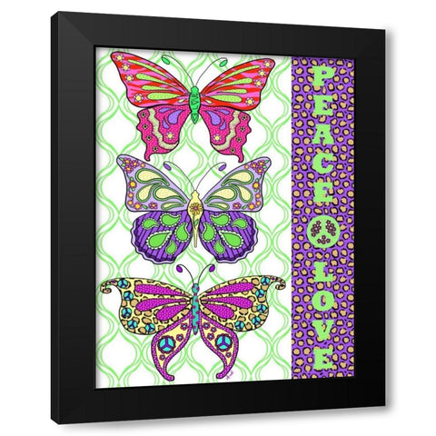 Peace and Love Butterflies Black Modern Wood Framed Art Print with Double Matting by Metz, Andi