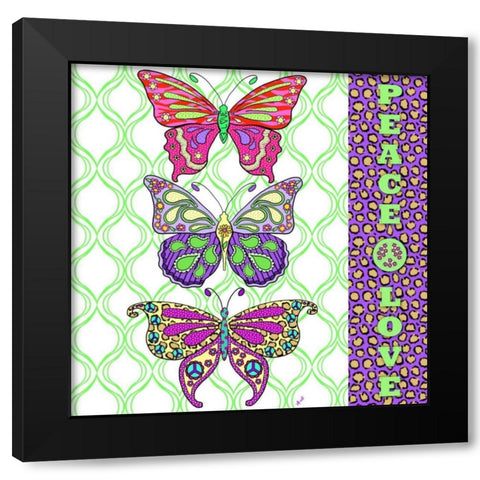 Peace and Love Butterflies Black Modern Wood Framed Art Print by Metz, Andi