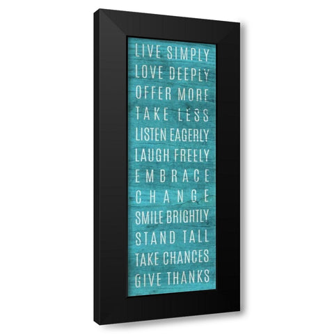 Live Simply Teal Black Modern Wood Framed Art Print by SD Graphics Studio