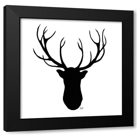 Deer Head Silhouette Black Modern Wood Framed Art Print by Metz, Andi