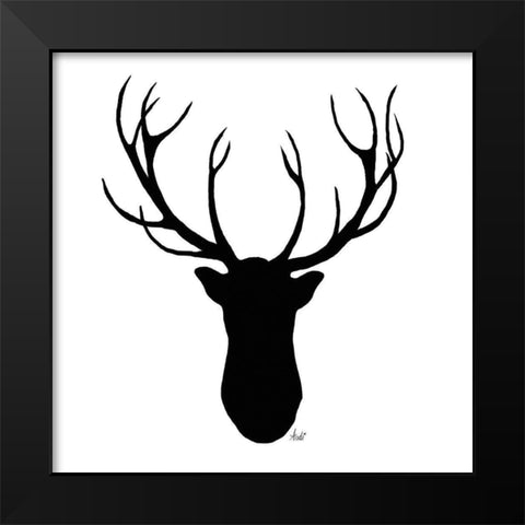 Deer Head Silhouette Black Modern Wood Framed Art Print by Metz, Andi