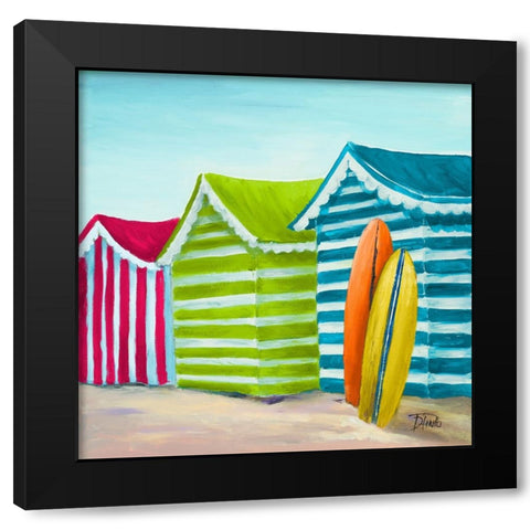 Vibrant Beach Cabanas Black Modern Wood Framed Art Print with Double Matting by Pinto, Patricia