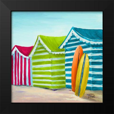 Vibrant Beach Cabanas Black Modern Wood Framed Art Print by Pinto, Patricia