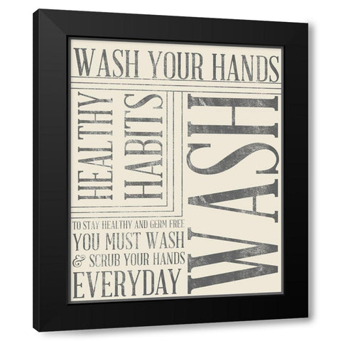 Bath Reminders in Gray III Black Modern Wood Framed Art Print by SD Graphics Studio