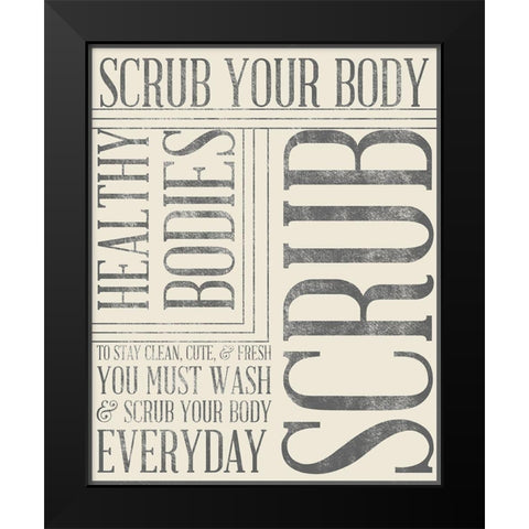 Bath Reminders in Gray II Black Modern Wood Framed Art Print by SD Graphics Studio