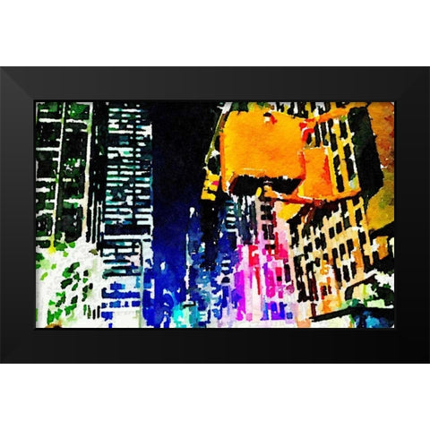 City Lights Black Modern Wood Framed Art Print by Acosta