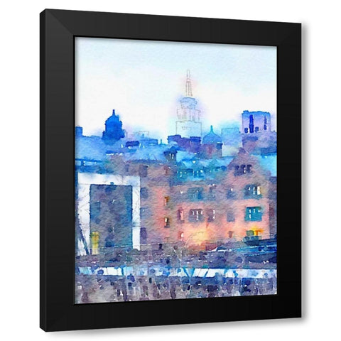 Watercolor New York Black Modern Wood Framed Art Print by Acosta