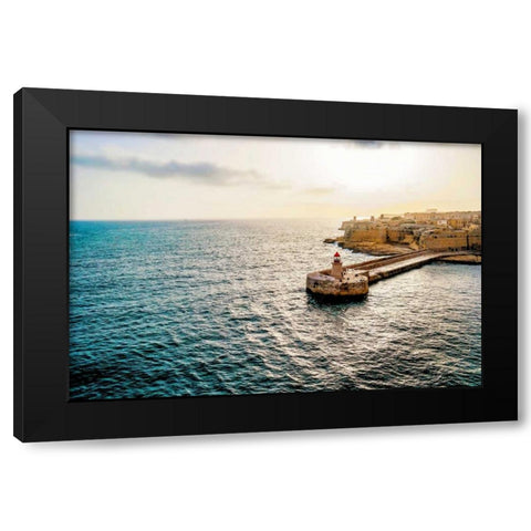 Lighthouse Village Black Modern Wood Framed Art Print by Acosta