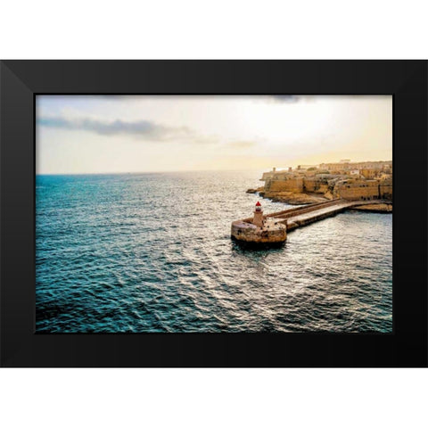 Lighthouse Village Black Modern Wood Framed Art Print by Acosta