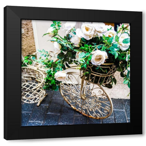 Flower Bike Square Black Modern Wood Framed Art Print with Double Matting by Acosta