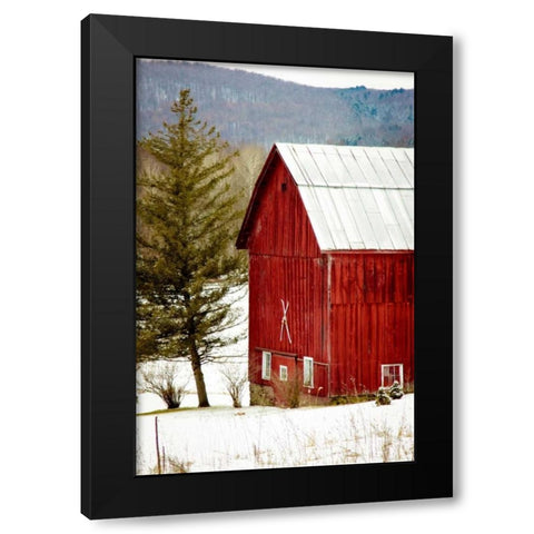 Red Barn House Black Modern Wood Framed Art Print with Double Matting by Poynter, Kelly