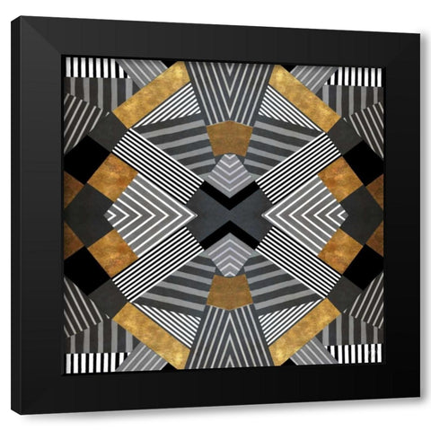 Geo Stripes in Gold and Black I Black Modern Wood Framed Art Print by Loreth, Lanie