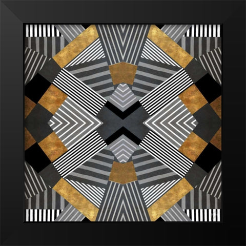 Geo Stripes in Gold and Black I Black Modern Wood Framed Art Print by Loreth, Lanie