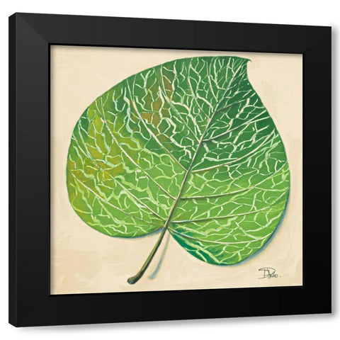 Veins of Green Leaf on Cream II Black Modern Wood Framed Art Print with Double Matting by Pinto, Patricia