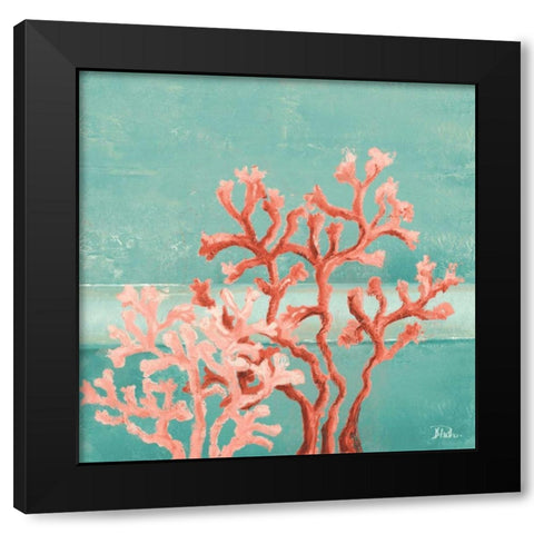 Teal Coral Reef II Black Modern Wood Framed Art Print with Double Matting by Pinto, Patricia