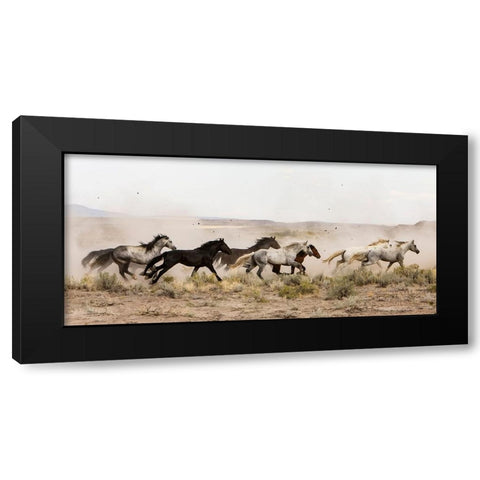 Horses On The Run Black Modern Wood Framed Art Print with Double Matting by Walker, Carol