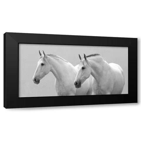 White Horses Black Modern Wood Framed Art Print by Walker, Carol
