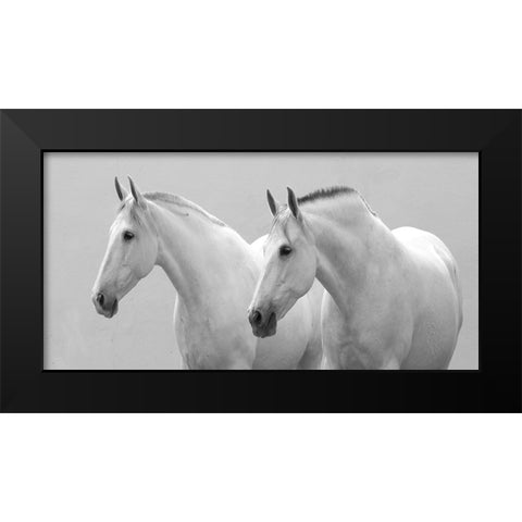 White Horses Black Modern Wood Framed Art Print by Walker, Carol
