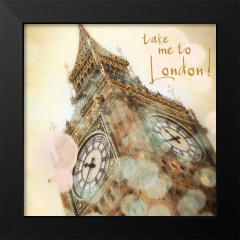 Take Me To London Border Black Modern Wood Framed Art Print by Navas, Emily