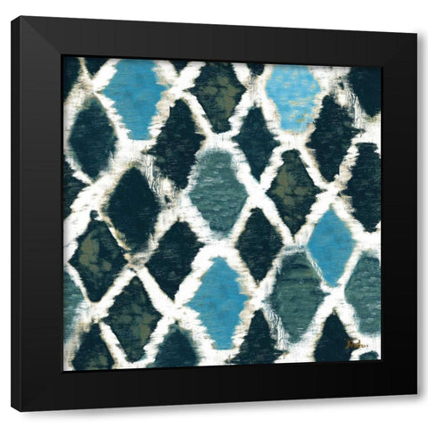 Blue Colored Thatch Black Modern Wood Framed Art Print with Double Matting by Pinto, Patricia