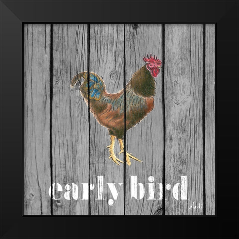 Early Bird Rooster Black Modern Wood Framed Art Print by Metz, Andi