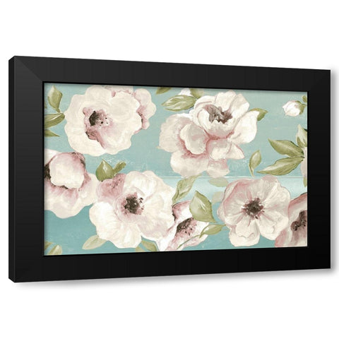 Blush Flowers on Teal Black Modern Wood Framed Art Print with Double Matting by Pinto, Patricia