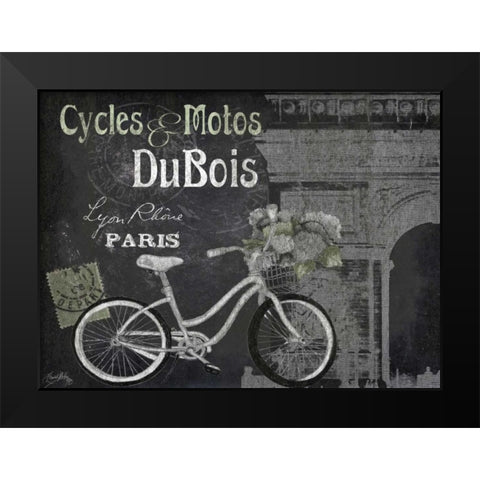 Paris Bike on Chalk Border II Black Modern Wood Framed Art Print by Medley, Elizabeth