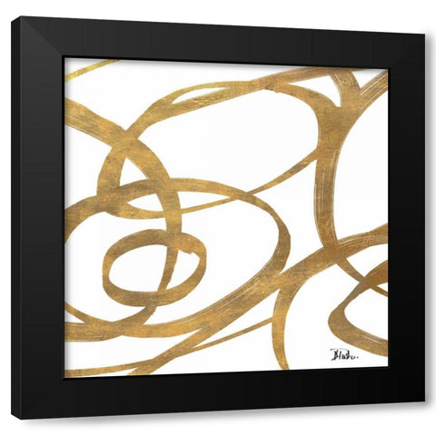 Golden Swirls Square I Black Modern Wood Framed Art Print by Pinto, Patricia