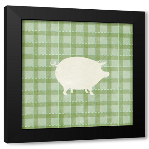 Farm Pig on Plaid Black Modern Wood Framed Art Print with Double Matting by Medley, Elizabeth