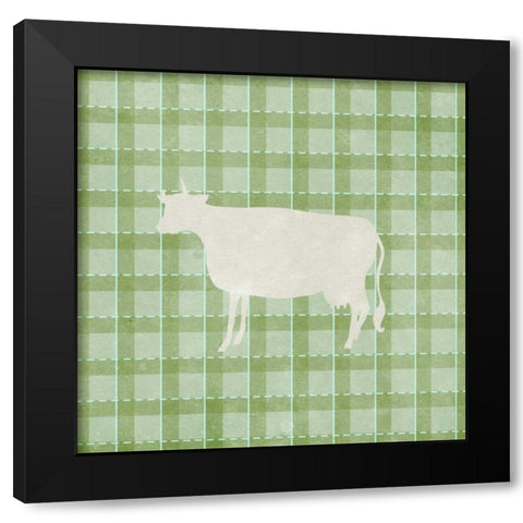 Farm Cow on Plaid Black Modern Wood Framed Art Print with Double Matting by Medley, Elizabeth