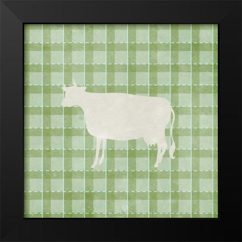 Farm Cow on Plaid Black Modern Wood Framed Art Print by Medley, Elizabeth