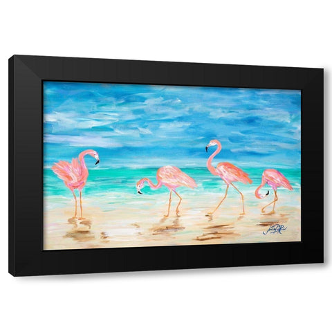 Flamingo Beach Black Modern Wood Framed Art Print by DeRice, Julie