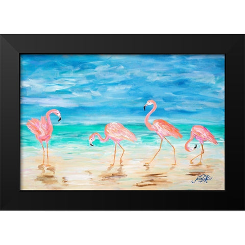 Flamingo Beach Black Modern Wood Framed Art Print by DeRice, Julie