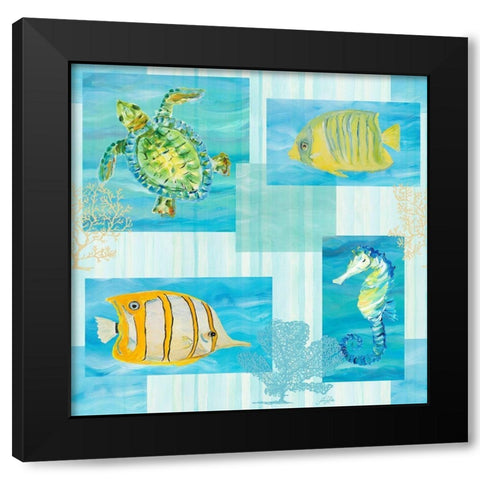Sealife Pattern II Black Modern Wood Framed Art Print with Double Matting by DeRice, Julie