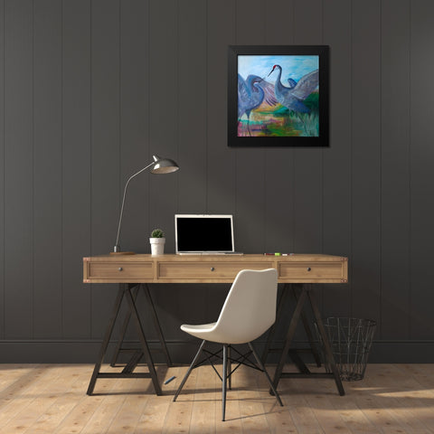 Sandhill Cranes Black Modern Wood Framed Art Print by Maria, Robin