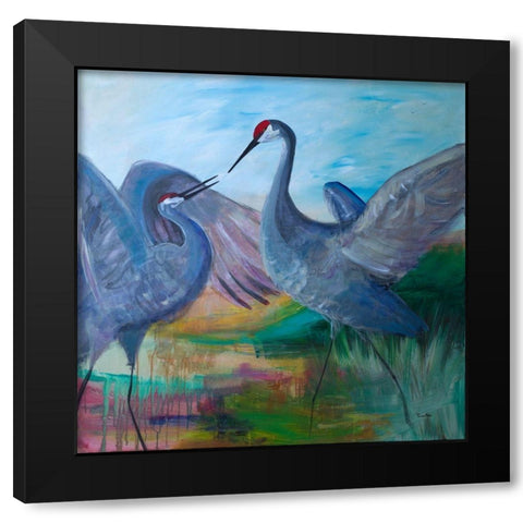 Sandhill Cranes Black Modern Wood Framed Art Print by Maria, Robin