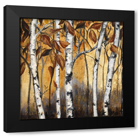 Birchwood Trees on Gold I Black Modern Wood Framed Art Print by Pinto, Patricia