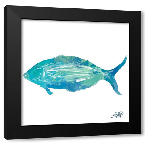 Watercolor Fish in Teal I Black Modern Wood Framed Art Print with Double Matting by DeRice, Julie